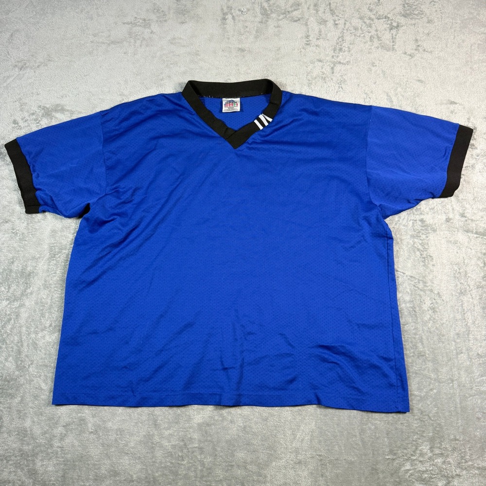 Adidas Mens XXL Jersey Blue Vintage Made in USA Mesh V-Neck Short Sleeve 90's